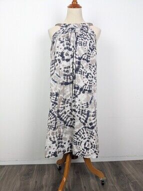 Bella Umbra Italy Linen Summer Dress Size Extra Small Gray Brown Blue